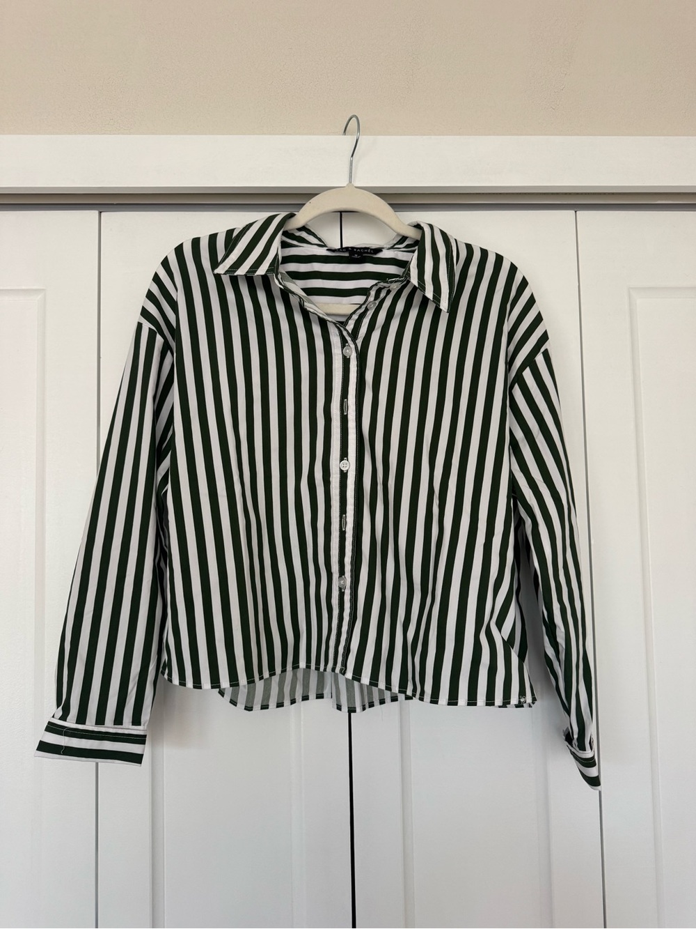 Green and White Stripe Button-Up Shirt